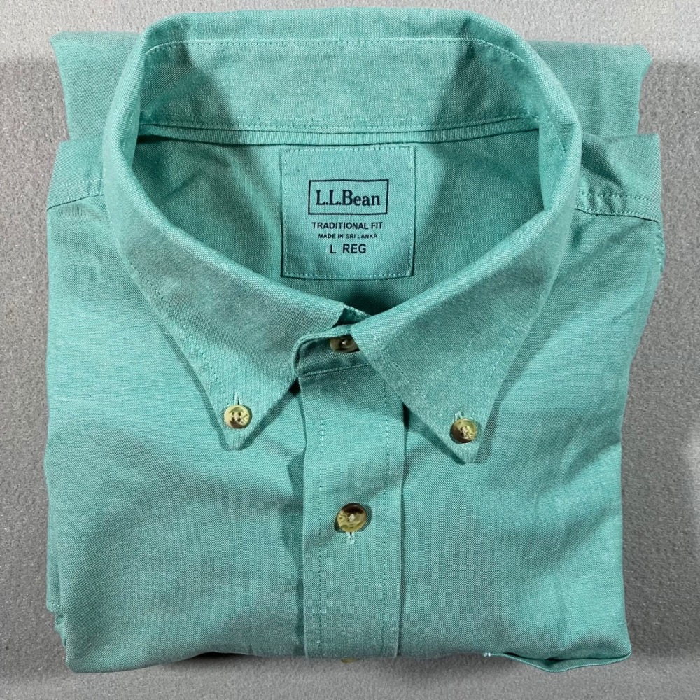 LL Bean Mens L REG Traditional Fit Oxford Shirt Seafoam Green Comfort Stretch